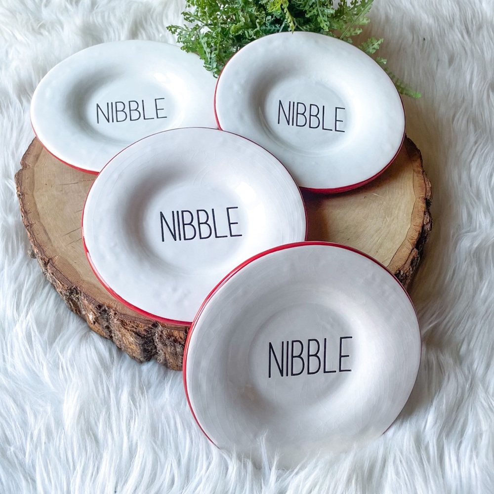 Pottery Barn "Nibble" Plate Red White Appetizer Plate Farmhouse Limited Edition